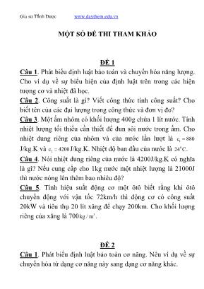 Một số đề tham khảo thi học kỳ II môn Vật lý Lớp 8 - Gia sư Thành Được